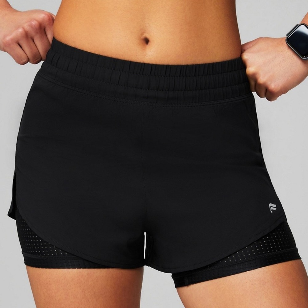 Fabletics Perforated Run Shorts 2” in Black